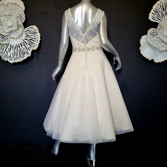 NWT~$1499~ELLA ROSA~SZ 10~IVORY EMBELLISHED LACE TEA LENGTH WEDDING DRESS GOWN - Picture 9 of 16